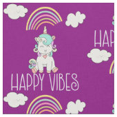 Happy Vibes Cute Smiling Unicorn Pattern Stof (Close Up)