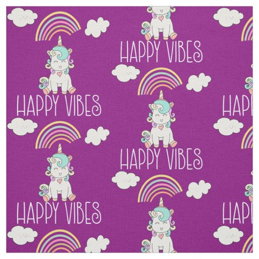 Happy Vibes Cute Smiling Unicorn Pattern Stof (Swatch)