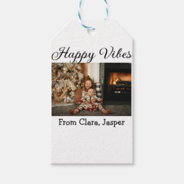 Happy vibes kinder familie Kerstfoto Uitnodiging Cadeaulabel