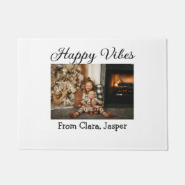 Happy vibes kinder familie Kerstfoto Uitnodiging Deurmat