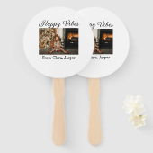 Happy vibes kinder familie Kerstfoto Uitnodiging Handwaaier (Voorkant en achterkant)