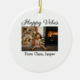 Happy vibes kinder familie Kerstfoto Uitnodiging Keramisch Ornament