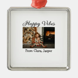 Happy vibes kinder familie Kerstfoto Uitnodiging Metalen Ornament