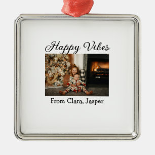 Happy vibes kinder familie Kerstfoto Uitnodiging Metalen Ornament