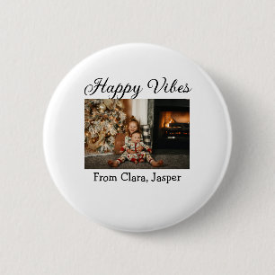Happy vibes kinder familie Kerstfoto Uitnodiging Ronde Button 5,7 Cm