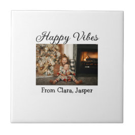 Happy vibes kinder familie Kerstfoto Uitnodiging Tegeltje