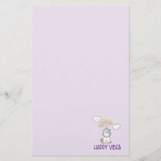 Happy Vibes Typography Cute Smiling Unicorn Briefpapier (Voorkant)