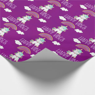 Happy Vibes Typography Cute Smiling Unicorn Cadeaupapier