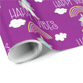Happy Vibes Typography Cute Smiling Unicorn Cadeaupapier (Rol Hoek)