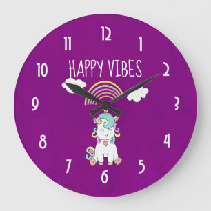 Happy Vibes Typography Cute Smiling Unicorn Grote Klok