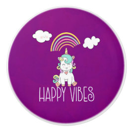 Happy Vibes Typography Cute Smiling Unicorn Keramische Knop