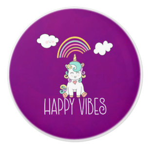 Happy Vibes Typography Cute Smiling Unicorn Keramische Knop