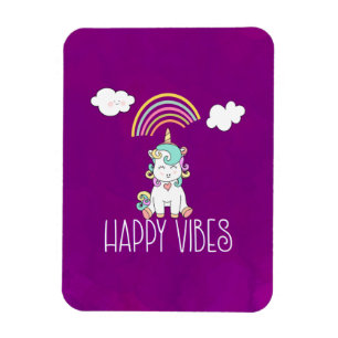 Happy Vibes Typography Cute Smiling Unicorn Magneet