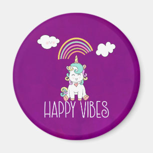 Happy Vibes Typography Cute Smiling Unicorn Magneet