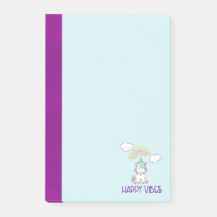 Happy Vibes Typography Cute Smiling Unicorn Post-it® Notes