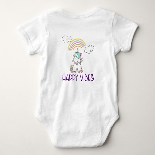 Happy Vibes Typography Cute Smiling Unicorn Romper (Achterkant)