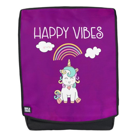 Happy Vibes Typography Cute Smiling Unicorn Rugtassen (Voorkant)