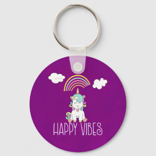 Happy Vibes Typography Cute Smiling Unicorn Sleutelhanger