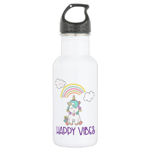 Happy Vibes Typography Cute Smiling Unicorn Waterfles