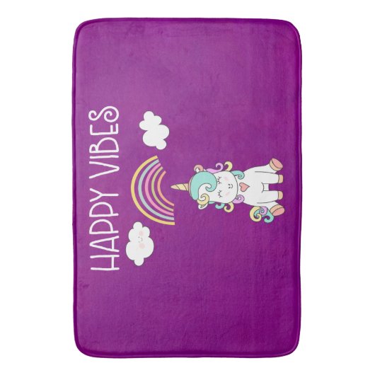 Happy Vibes Typography Geweldige Rainbow & Unicorn Badmat (Voorkant Verticaal)