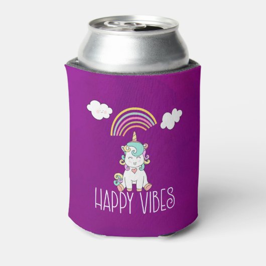 Happy Vibes Typography Geweldige Rainbow & Unicorn Blikjeskoeler (Blikje Achterkant)