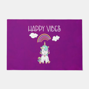 Happy Vibes Typography Geweldige Rainbow & Unicorn Deurmat