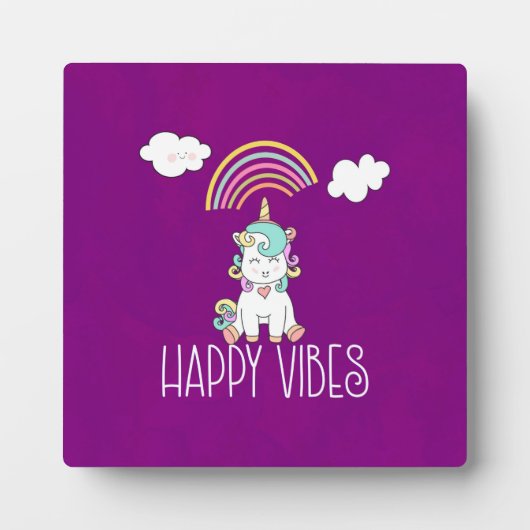 Happy Vibes Typography Geweldige Rainbow & Unicorn Fotoplaat (Voorkant)