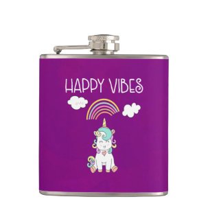 Happy Vibes Typography Geweldige Rainbow & Unicorn Heupfles
