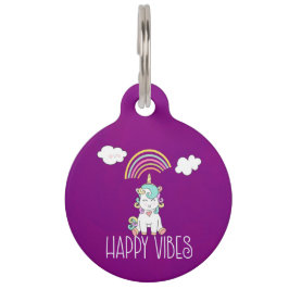 Happy Vibes Typography Geweldige Rainbow & Unicorn Huisdierpenning