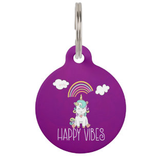 Happy Vibes Typography Geweldige Rainbow & Unicorn Huisdierpenning