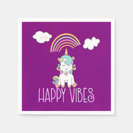 Happy Vibes Typography Geweldige Rainbow & Unicorn Servet