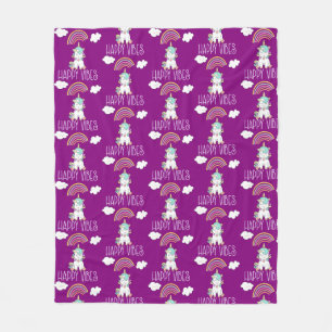 Happy Vibes Typography Smilling Unicorn Pattern Fleece Deken