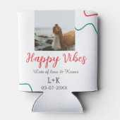 Happy Vibes vakantie paar naam datum bruiloft rood Blikjeskoeler (Achterkant)