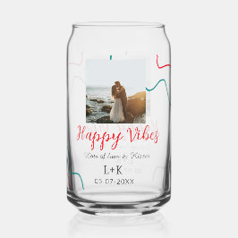 Happy Vibes vakantie paar naam datum bruiloft rood Blikvorm Glas