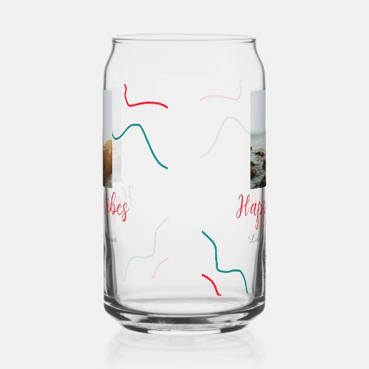 Happy Vibes vakantie paar naam datum bruiloft rood Blikvorm Glas (Links)