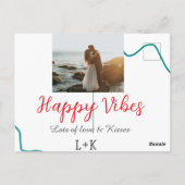 Happy Vibes vakantie paar naam datum bruiloft rood Briefkaart (Achterkant)
