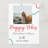 Happy Vibes vakantie paar naam datum bruiloft rood Briefkaart (Voorkant)