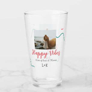 Happy Vibes vakantie paar naam datum bruiloft rood Glas