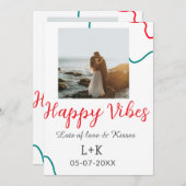 Happy Vibes vakantie paar naam datum bruiloft rood Kaart (Voorkant / Achterkant)