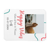 Happy Vibes vakantie paar naam datum bruiloft rood Magneet (Horizontaal)