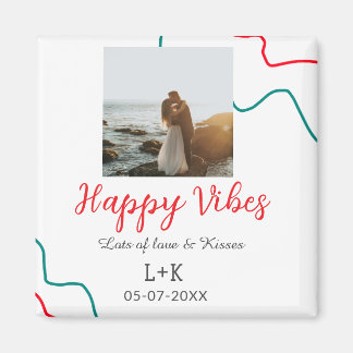Happy Vibes vakantie paar naam datum bruiloft rood Magneet