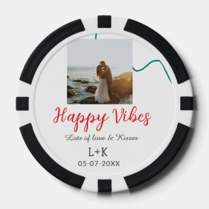 Happy Vibes vakantie paar naam datum bruiloft rood Poker Chips