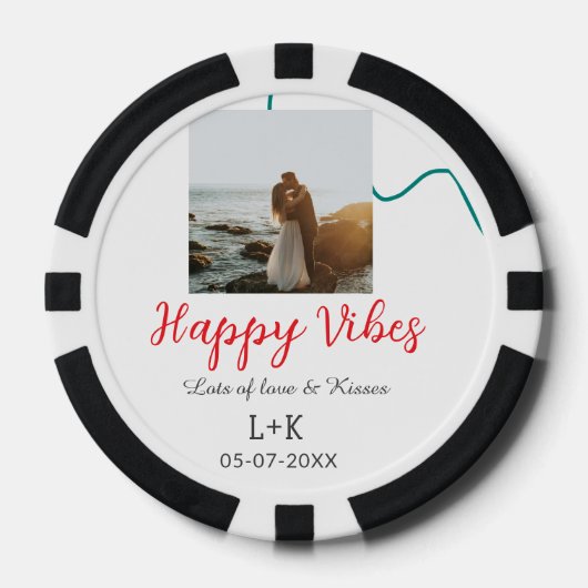 Happy Vibes vakantie paar naam datum bruiloft rood Poker Chips (Voorkant)