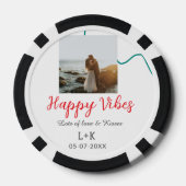 Happy Vibes vakantie paar naam datum bruiloft rood Poker Chips (Achterkant)