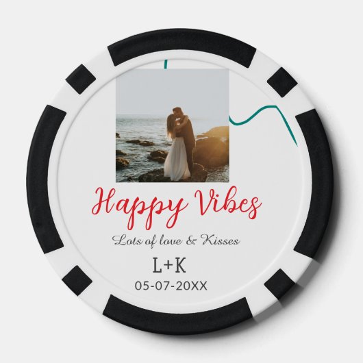 Happy Vibes vakantie paar naam datum bruiloft rood Poker Chips (Achterkant)