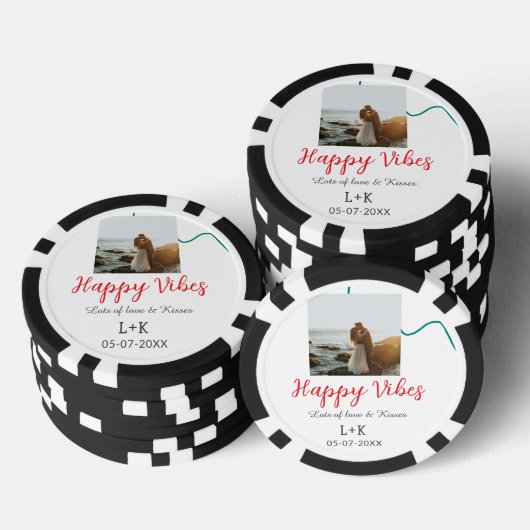 Happy Vibes vakantie paar naam datum bruiloft rood Poker Chips (Opstapeling)