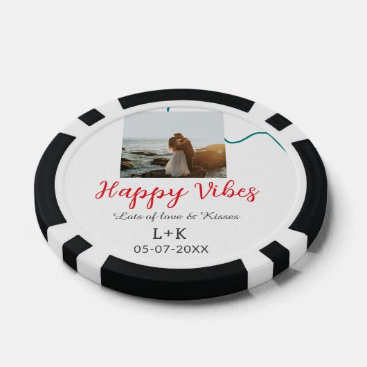 Happy Vibes vakantie paar naam datum bruiloft rood Poker Chips (Enkel)