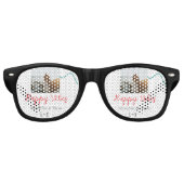 Happy Vibes vakantie paar naam datum bruiloft rood Retro Zonnebril (Voorkant)