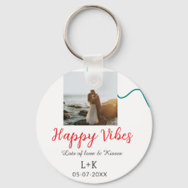 Happy Vibes vakantie paar naam datum bruiloft rood Sleutelhanger