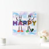 Happy Vibes Vierkante Klok (Huis)